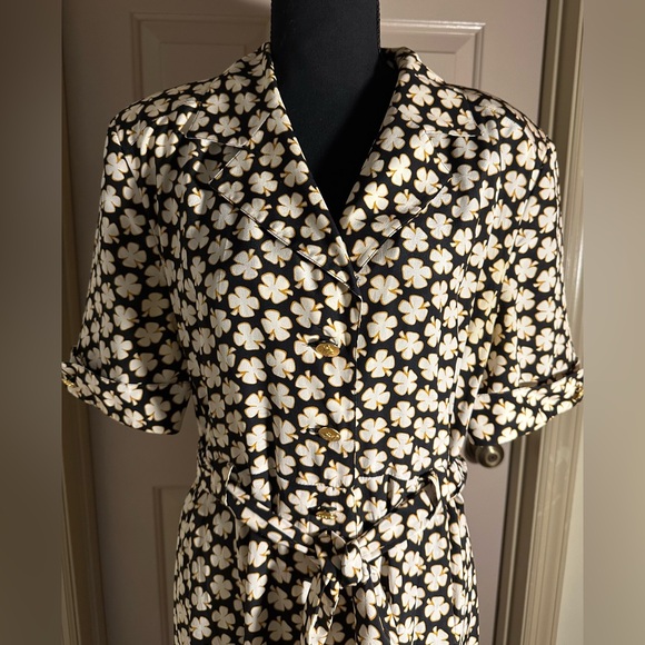 Vintage Beautiful Escada Black/White/Tan Dress by Margaretha Ley - Picture 7 of 11